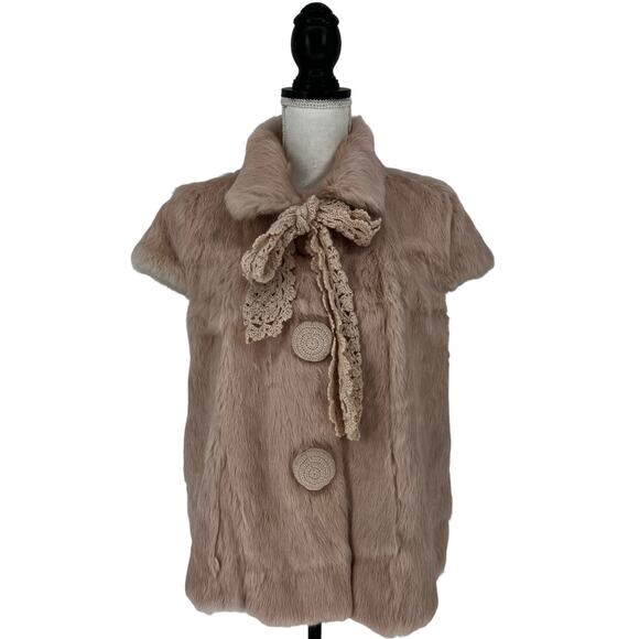 Manoush Rabbit Fur Short Sleeve Jacket in Pink - Picture 2 of 14